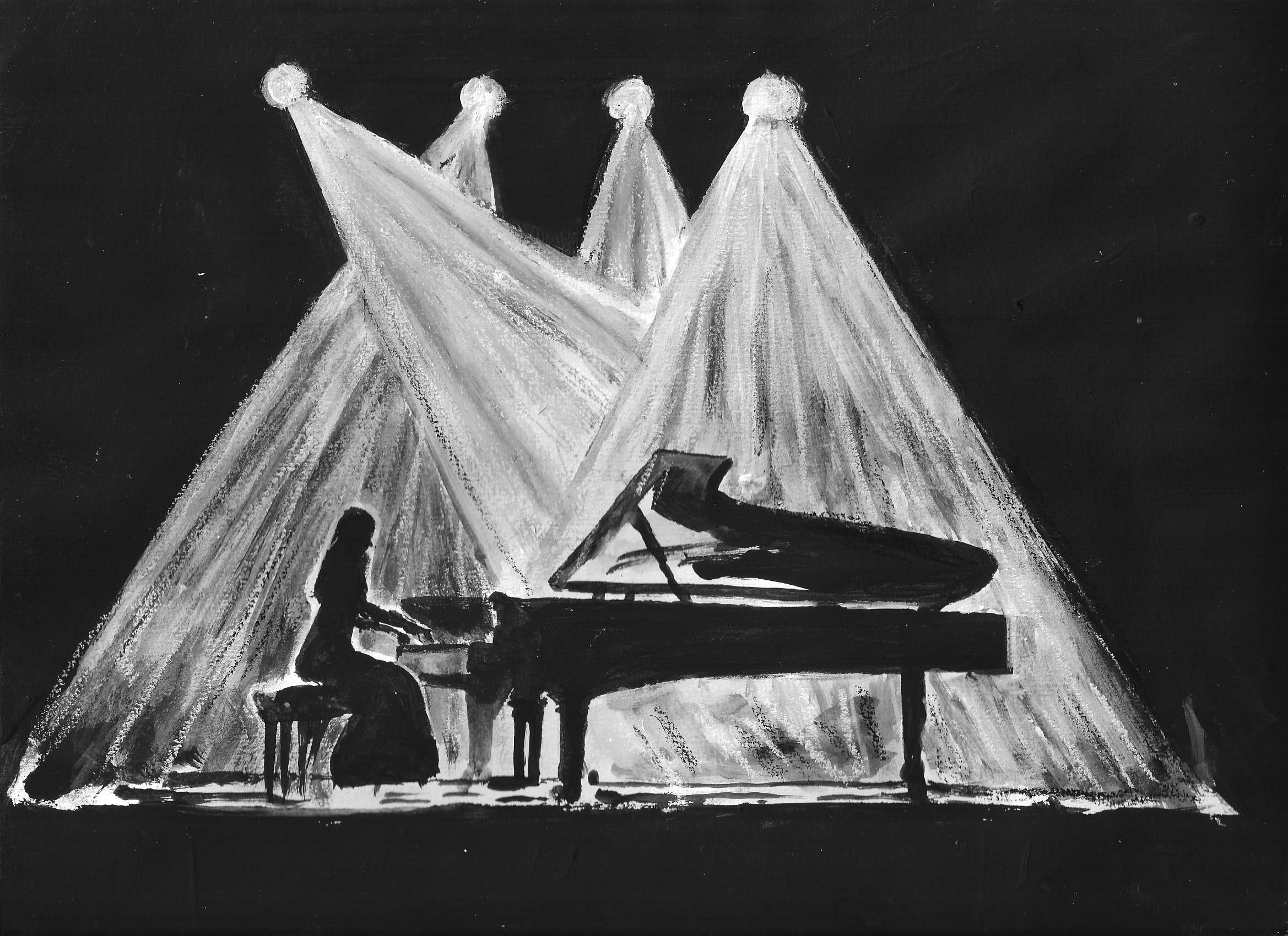 Keyla au piano lors du concert à la Salle Pleyel